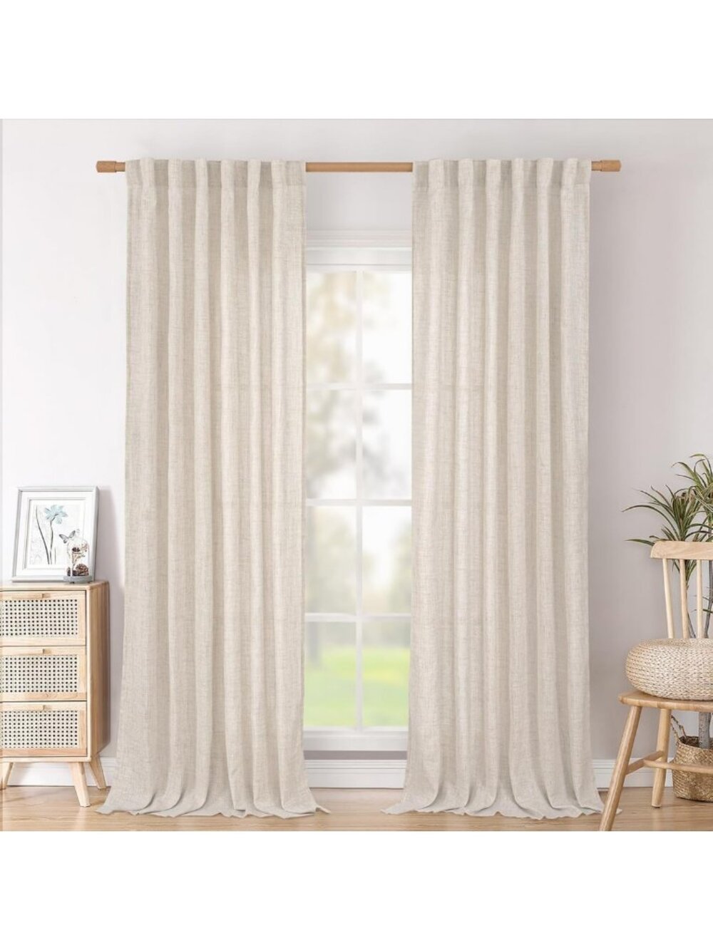 Linen Semi-Sheer Curtains 96" Long, Light Filtering Drapes for Living Room, 2